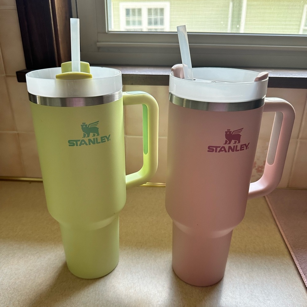 Stanley Pale Green and Pastel Pink Insulated Travel Mugs with Handles